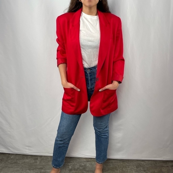 Lord and Taylor One‎ Button Blazer in Red Size 8 Petite - Picture 1 of 7